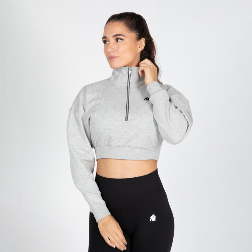 Gorilla Wear Ocala Cropped Half-Zip Sweatshirt, Grey