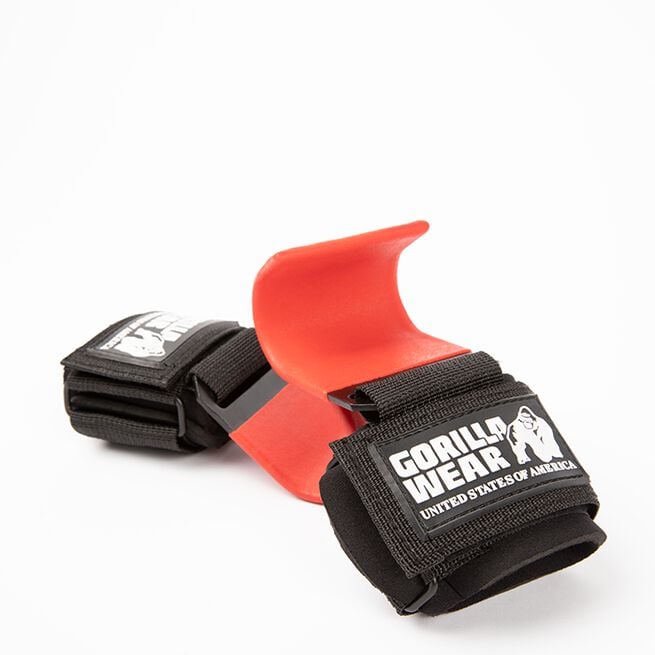 Gorilla Wear Weight Lifting Hooks, Black/Red