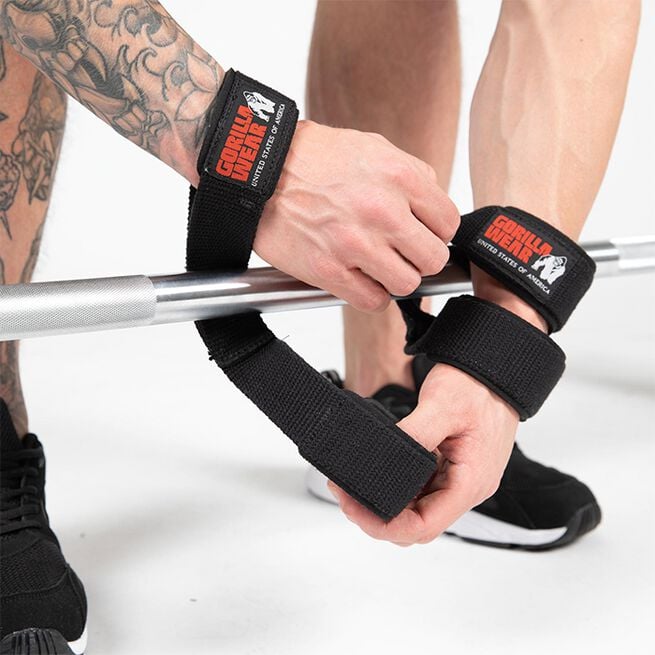 INTE INNE! Gorilla Wear Figure 8 Lifting Straps, Svart