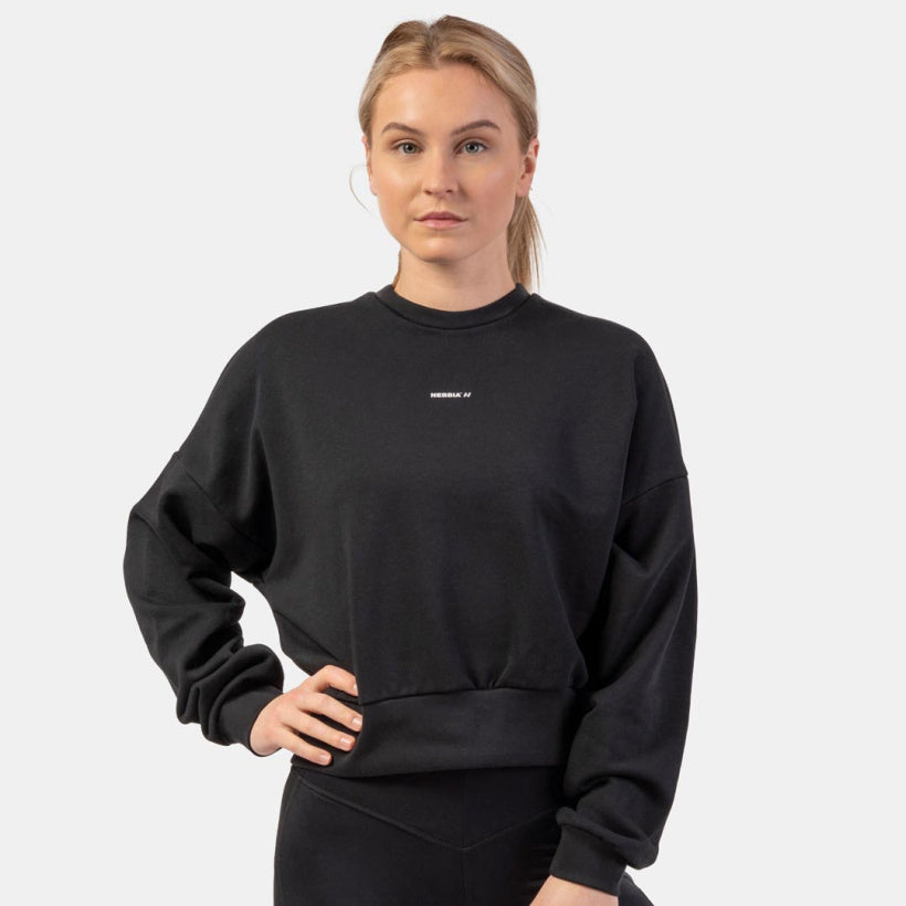 NEBBIA Loose Fit Sweatshirt "Feeling Good", Svart